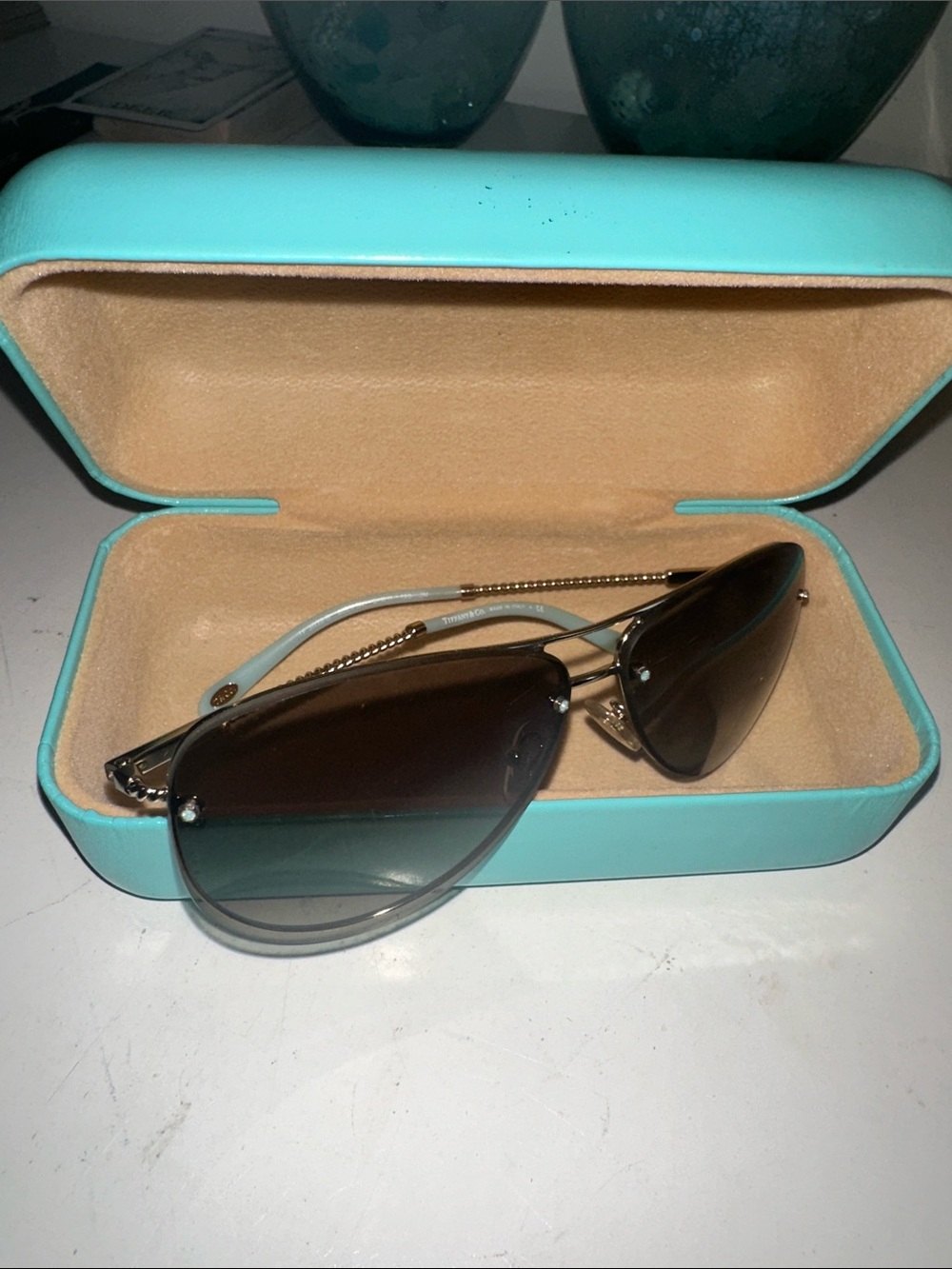 Tiffany & Co. Rimless Aviator sunglasses with case